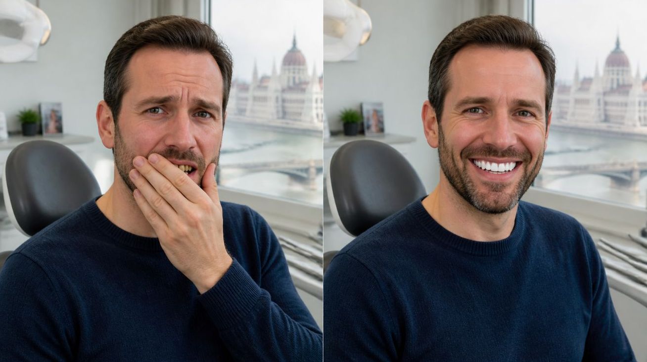 Cosmetic dentistry in Budapest, Hungary - before and after smile makeover.