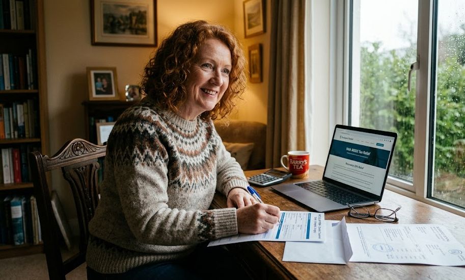 An Irish patient at home in Ireland filling out a Med 2 tax relief form for dental treatment abroad at Budapest Dental clinic.