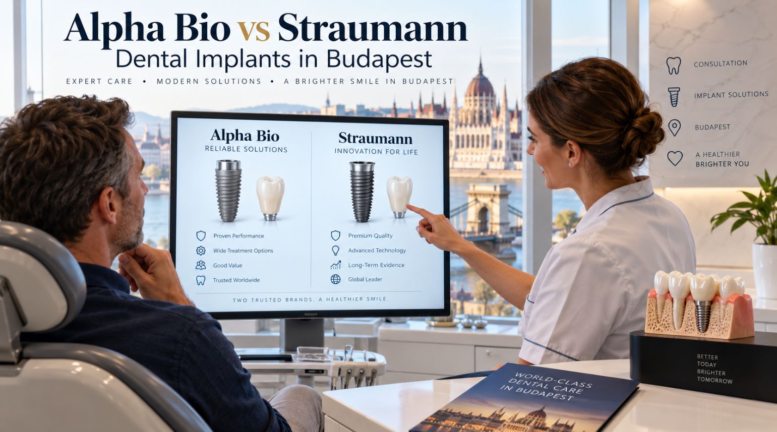 Alpha Bio vs Straumann dental implants comparison in Budapest dental clinic